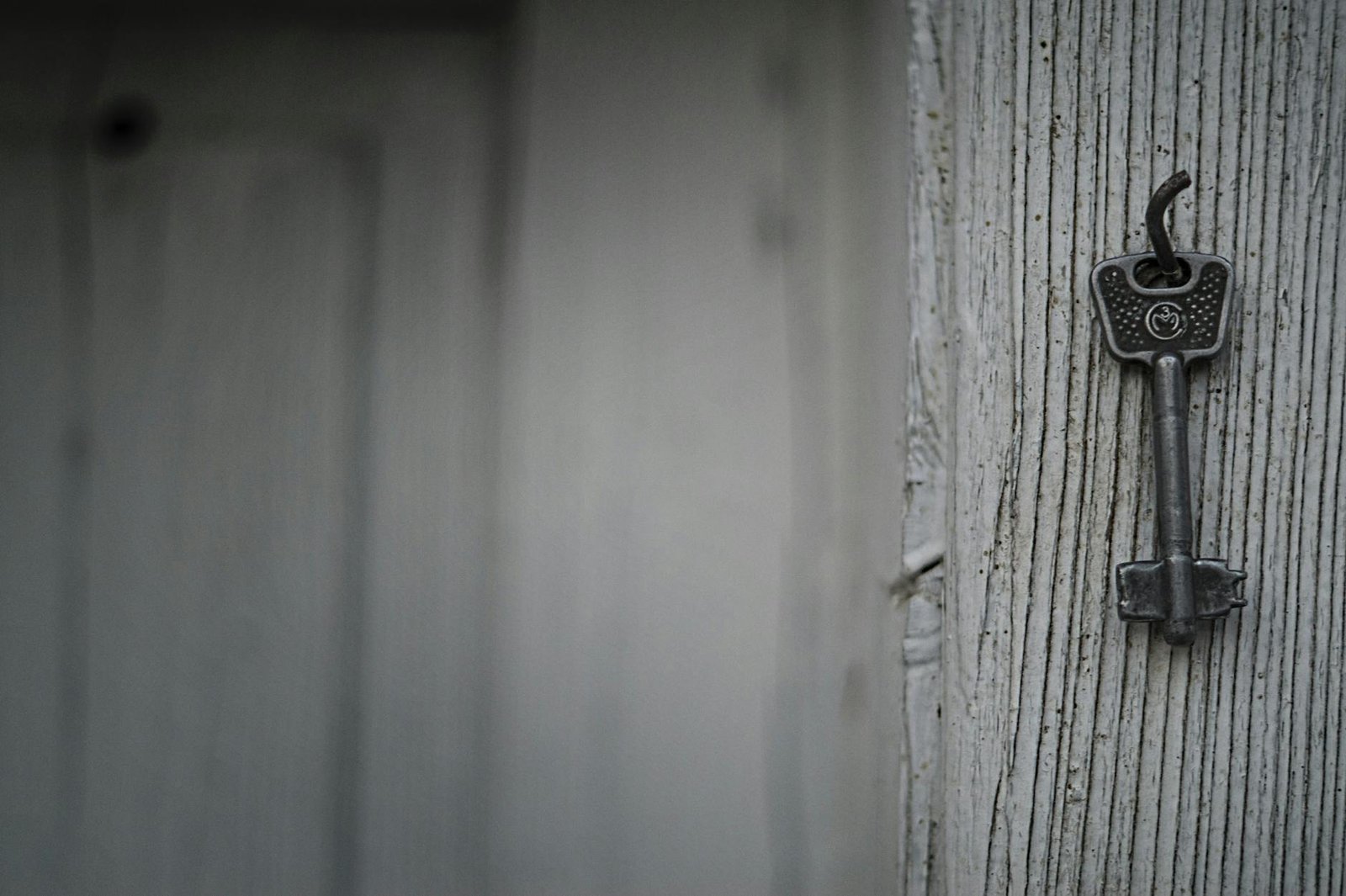 selective photography of skeleton key hanging